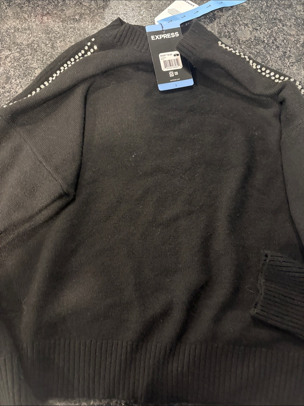 Express Black Crewneck Sweater with Shoulder Stud Detail